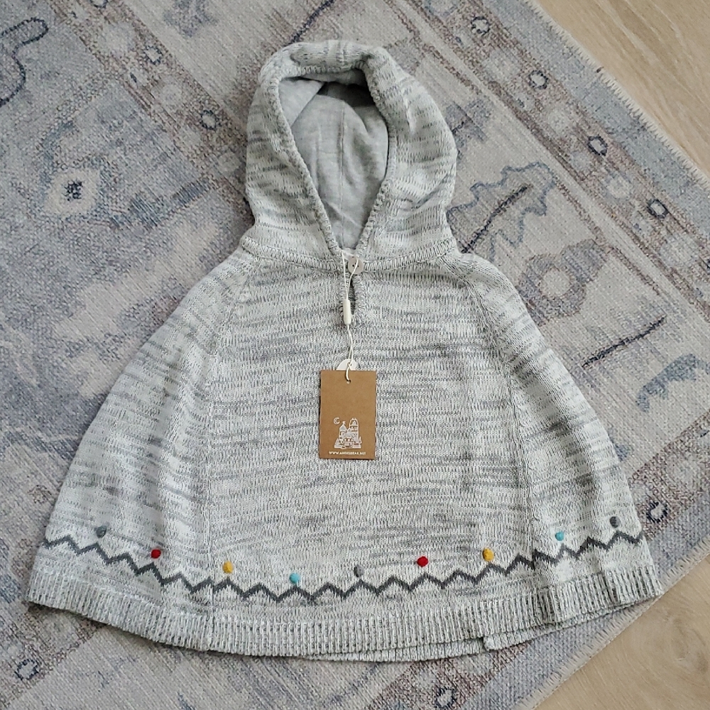 NWT Angel Dear Girls Hooded Sweater Knit Cape Poncho Sz4T